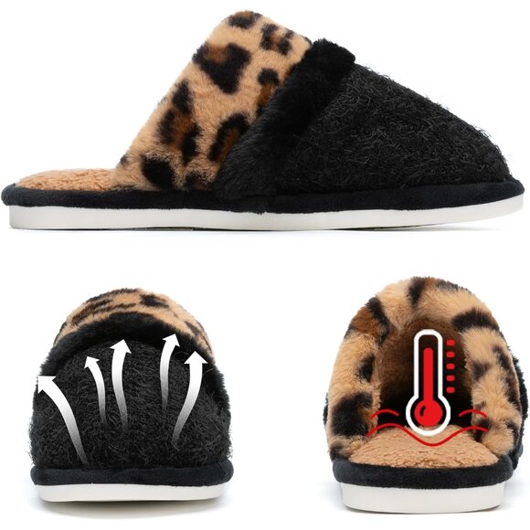 Women's  Leopard Cozy Comfy Memory Foam Slippers Slip-On Indoor House Shoes - Picture 2 of 6